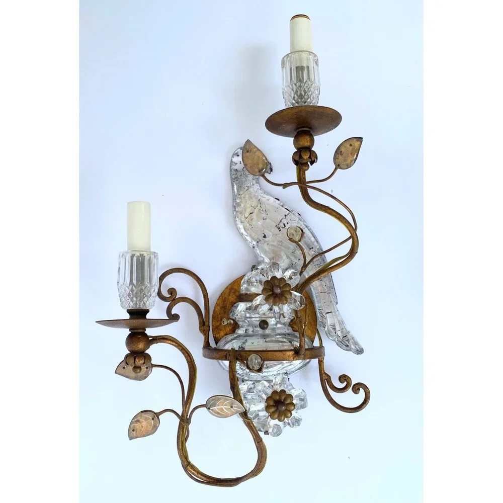 MAISON ‎ BAGUES  Bird Sconces Pair of Glass Electric Wall 2 Arm Sconces